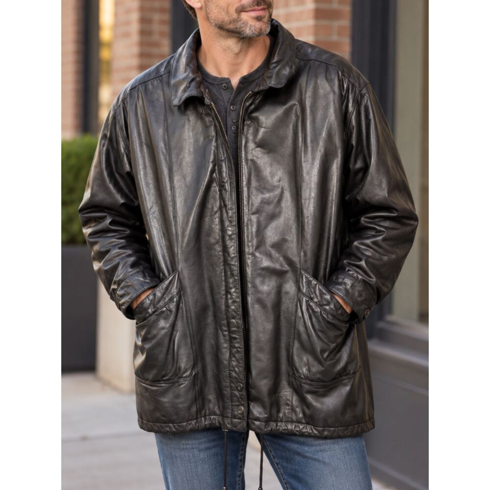 Vtg JACQUELINE FERRAR Leather Jacket XL Men's Thinsulate Long Lined